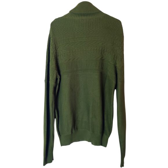 J. Peterman Aran Knit Cotton Fisherman Turtleneck Sweater Loden Green Medium - Picture 2 of 10